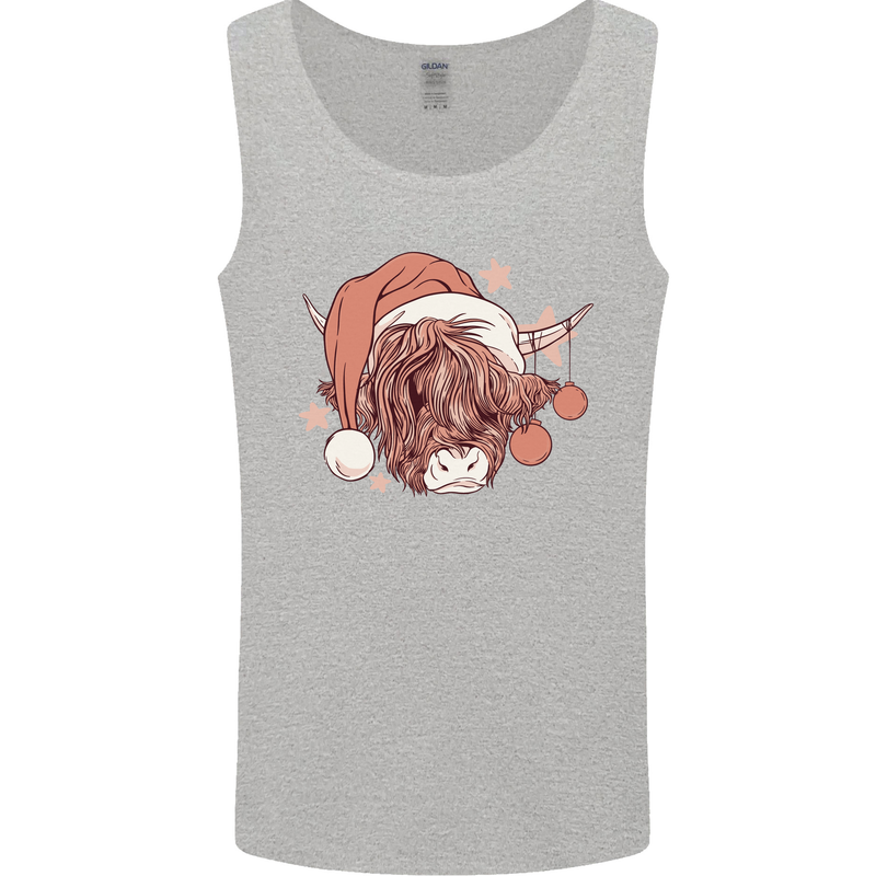 Funny Christmas Highland Cow Santa Hat Mens Vest Tank Top Sports Grey