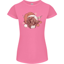 Funny Christmas Highland Cow Santa Hat Womens Petite Cut T-Shirt Azalea
