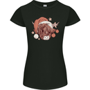 Funny Christmas Highland Cow Santa Hat Womens Petite Cut T-Shirt Black