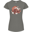 Funny Christmas Highland Cow Santa Hat Womens Petite Cut T-Shirt Charcoal