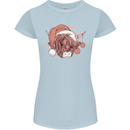 Funny Christmas Highland Cow Santa Hat Womens Petite Cut T-Shirt Light Blue