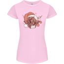 Funny Christmas Highland Cow Santa Hat Womens Petite Cut T-Shirt Light Pink