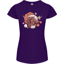 Funny Christmas Highland Cow Santa Hat Womens Petite Cut T-Shirt Purple