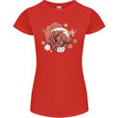 Funny Christmas Highland Cow Santa Hat Womens Petite Cut T-Shirt Red