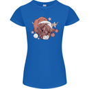 Funny Christmas Highland Cow Santa Hat Womens Petite Cut T-Shirt Royal Blue
