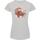 Funny Christmas Highland Cow Santa Hat Womens Petite Cut T-Shirt Sports Grey
