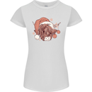 Funny Christmas Highland Cow Santa Hat Womens Petite Cut T-Shirt White