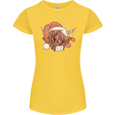 Funny Christmas Highland Cow Santa Hat Womens Petite Cut T-Shirt Yellow