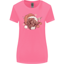 Funny Christmas Highland Cow Santa Hat Womens Wider Cut T-Shirt Azalea