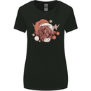 Funny Christmas Highland Cow Santa Hat Womens Wider Cut T-Shirt Black