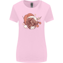 Funny Christmas Highland Cow Santa Hat Womens Wider Cut T-Shirt Light Pink