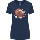 Funny Christmas Highland Cow Santa Hat Womens Wider Cut T-Shirt Navy Blue