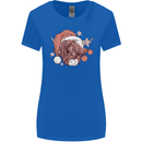 Funny Christmas Highland Cow Santa Hat Womens Wider Cut T-Shirt Royal Blue