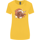 Funny Christmas Highland Cow Santa Hat Womens Wider Cut T-Shirt Yellow