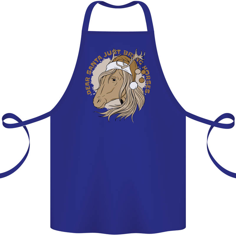 Funny Christmas Horse Equestrian Santa Cotton Apron 100% Organic Royal Blue