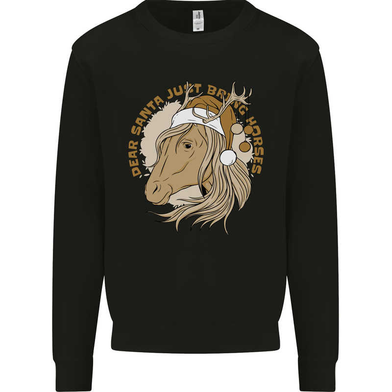 Funny Christmas Horse Equestrian Santa Kids Sweatshirt Jumper Black