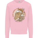 Funny Christmas Horse Equestrian Santa Kids Sweatshirt Jumper Light Pink