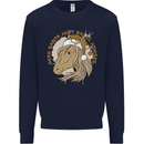 Funny Christmas Horse Equestrian Santa Kids Sweatshirt Jumper Navy Blue
