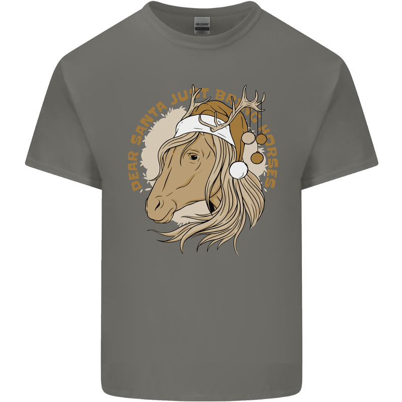 Funny Christmas Horse Equestrian Santa Kids T-Shirt Childrens Charcoal