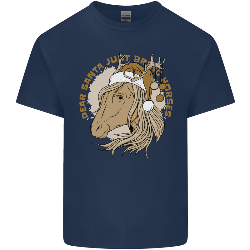 Funny Christmas Horse Equestrian Santa Kids T-Shirt Childrens Navy Blue