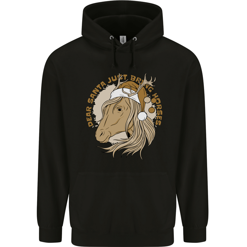 Funny Christmas Horse Equestrian Santa Mens 80% Cotton Hoodie Black