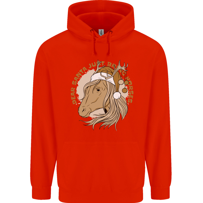 Funny Christmas Horse Equestrian Santa Mens 80% Cotton Hoodie Bright Red