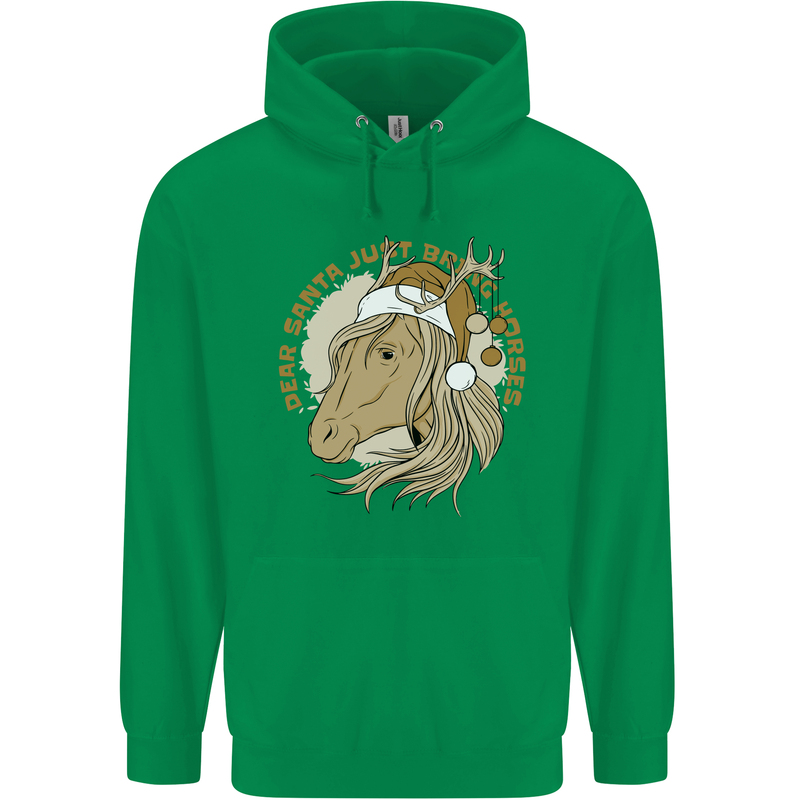 Funny Christmas Horse Equestrian Santa Mens 80% Cotton Hoodie Irish Green