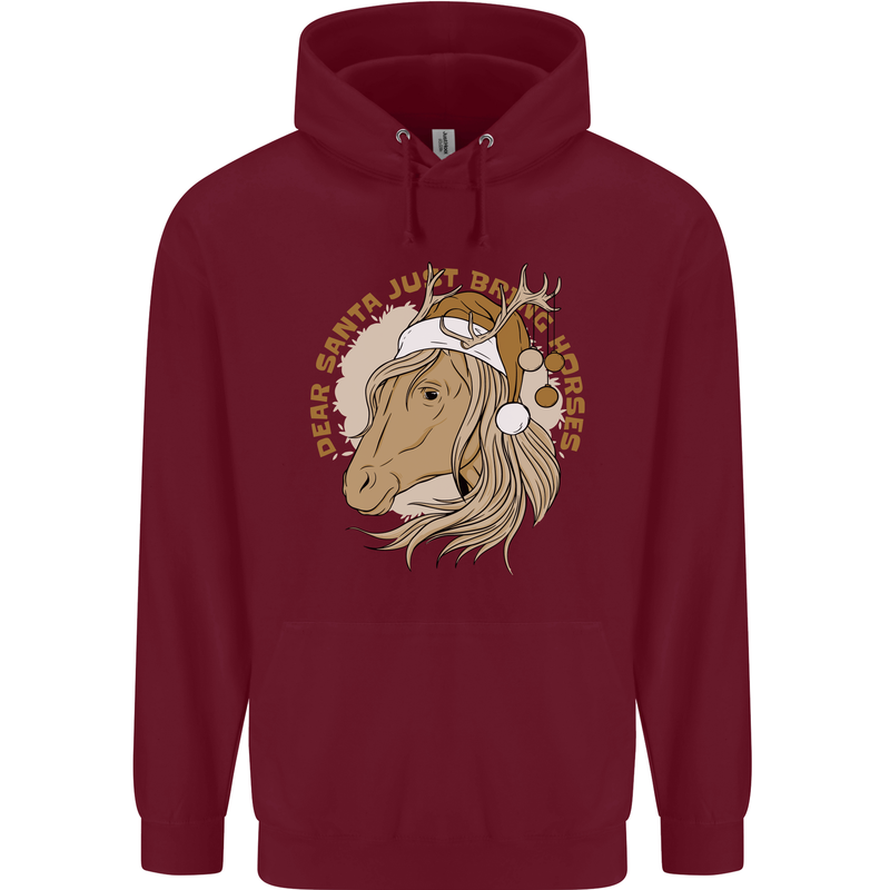 Funny Christmas Horse Equestrian Santa Mens 80% Cotton Hoodie Maroon
