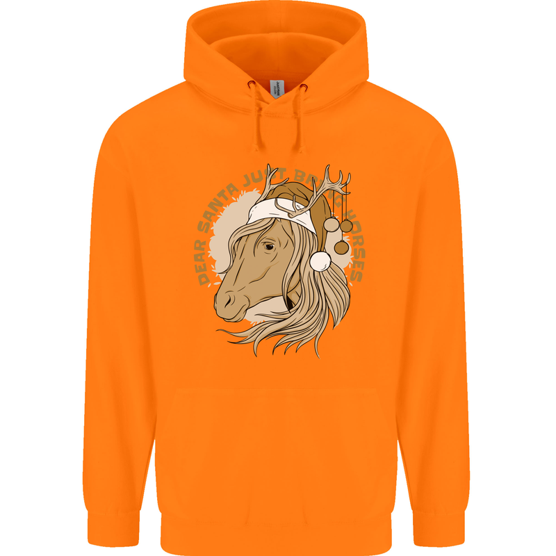 Funny Christmas Horse Equestrian Santa Mens 80% Cotton Hoodie Orange