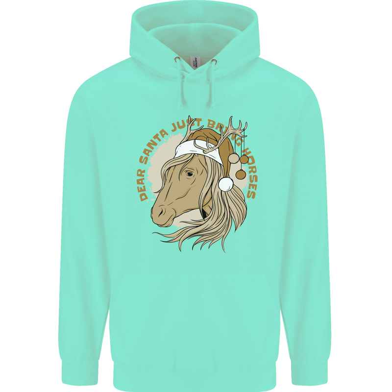 Funny Christmas Horse Equestrian Santa Mens 80% Cotton Hoodie Peppermint