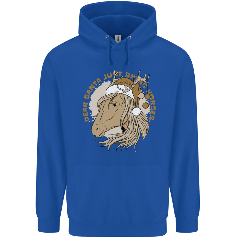 Funny Christmas Horse Equestrian Santa Mens 80% Cotton Hoodie Royal Blue