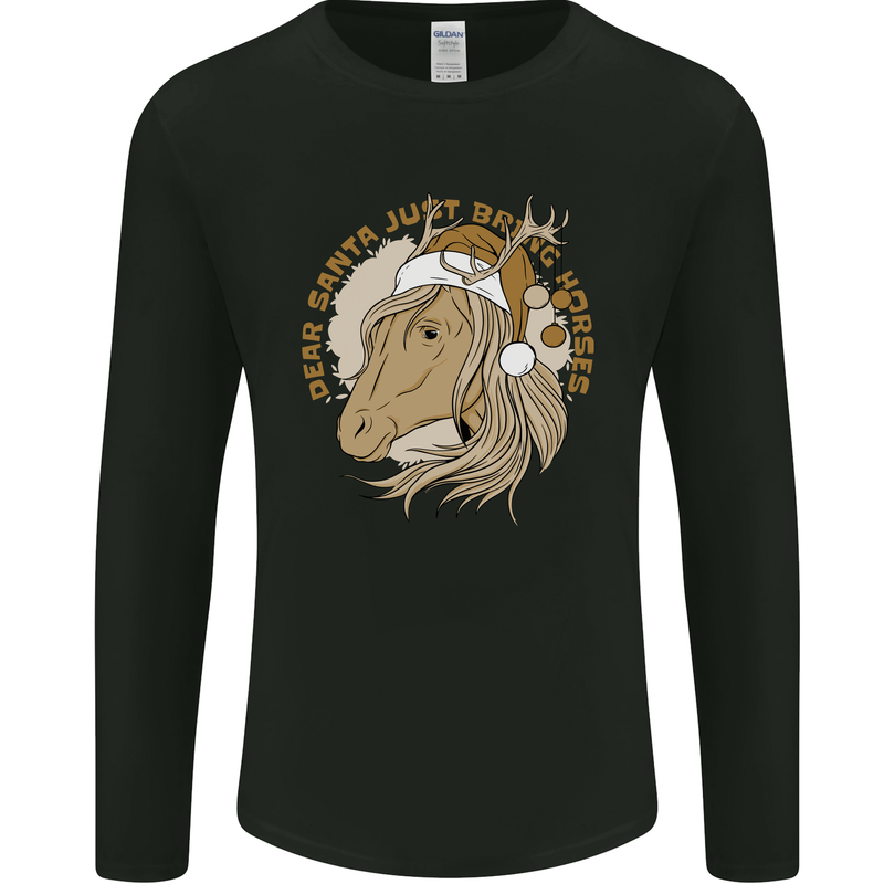 Funny Christmas Horse Equestrian Santa Mens Long Sleeve T-Shirt Black