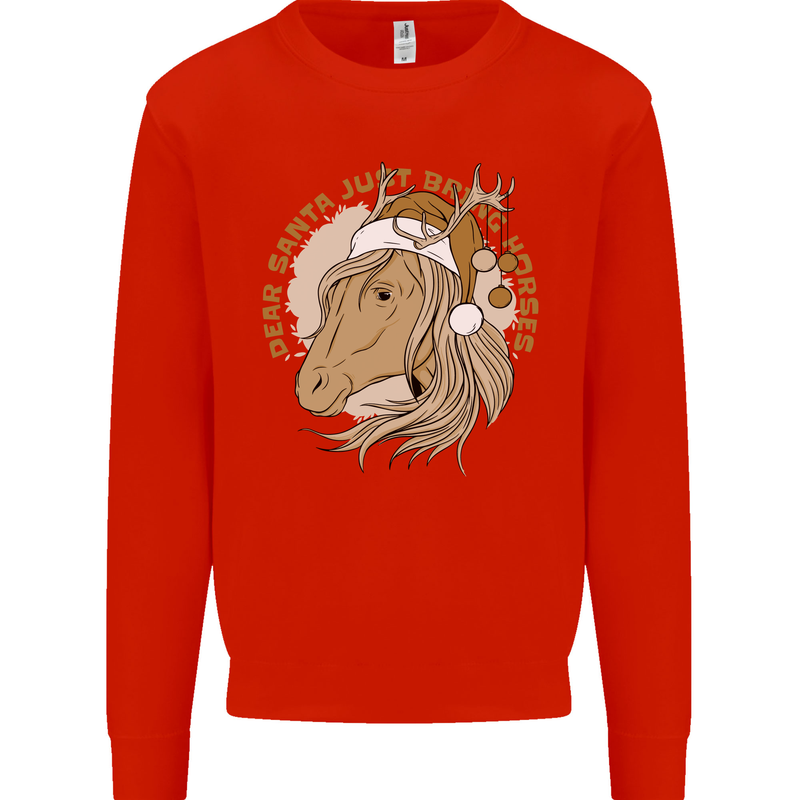 Funny Christmas Horse Equestrian Santa Mens Sweatshirt Jumper Bright Red