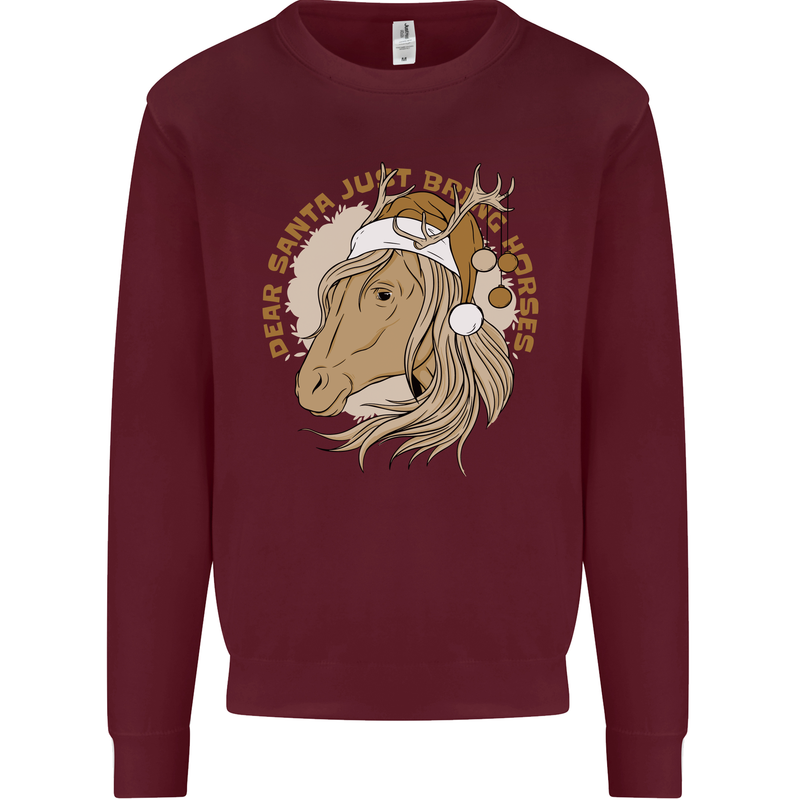 Funny Christmas Horse Equestrian Santa Mens Sweatshirt Jumper Maroon
