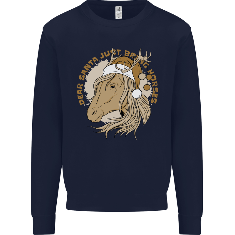 Funny Christmas Horse Equestrian Santa Mens Sweatshirt Jumper Navy Blue