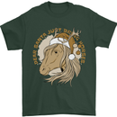 Funny Christmas Horse Equestrian Santa Mens T-Shirt 100% Cotton Forest Green