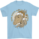 Funny Christmas Horse Equestrian Santa Mens T-Shirt 100% Cotton Light Blue