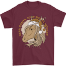 Funny Christmas Horse Equestrian Santa Mens T-Shirt 100% Cotton Maroon