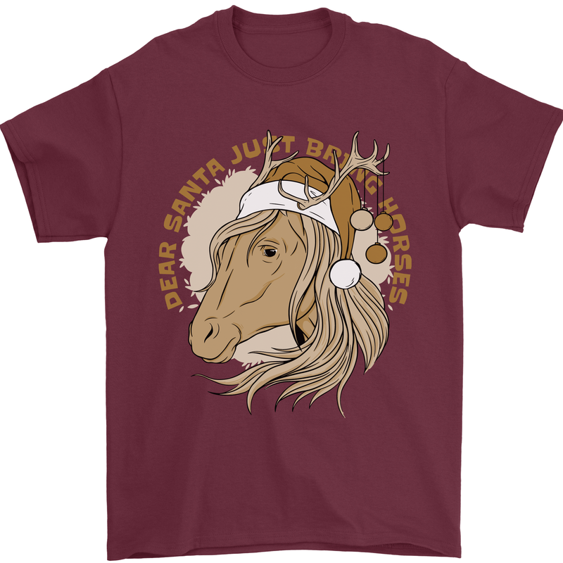 Funny Christmas Horse Equestrian Santa Mens T-Shirt 100% Cotton Maroon