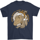 Funny Christmas Horse Equestrian Santa Mens T-Shirt 100% Cotton Navy Blue