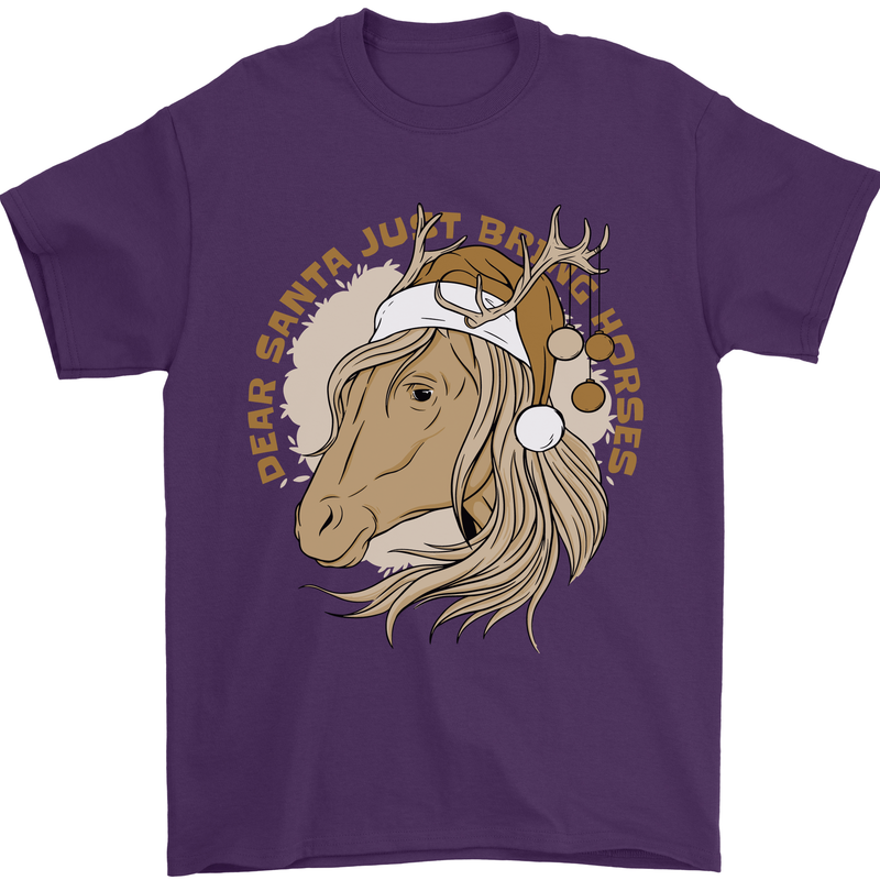 Funny Christmas Horse Equestrian Santa Mens T-Shirt 100% Cotton Purple