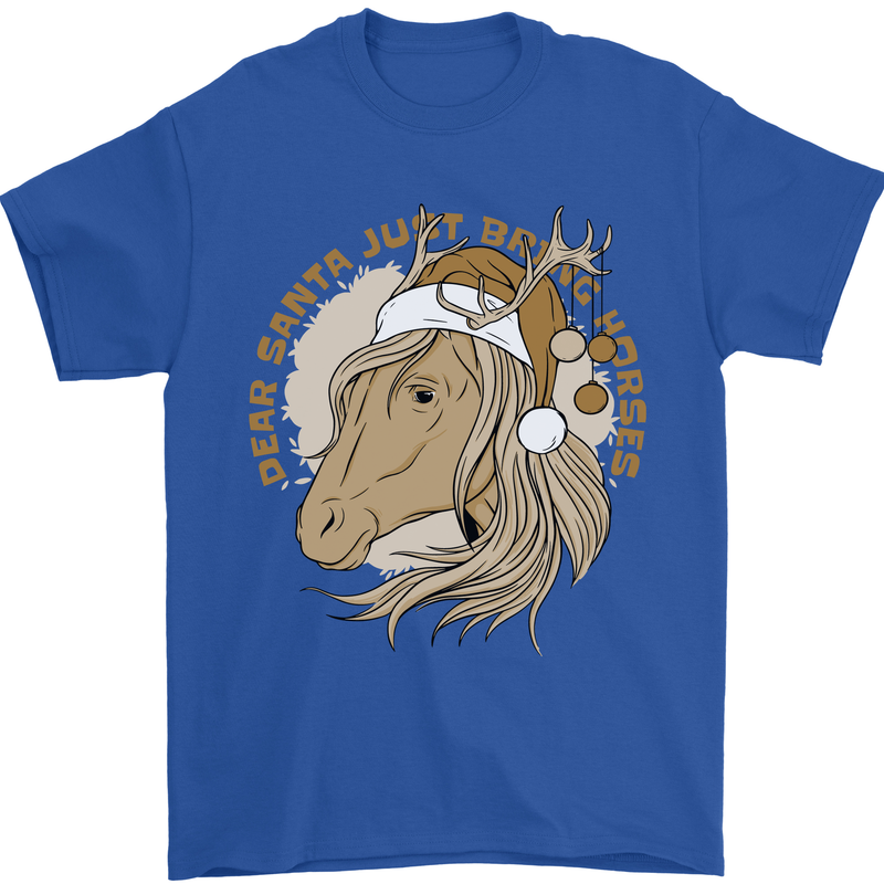 Funny Christmas Horse Equestrian Santa Mens T-Shirt 100% Cotton Royal Blue
