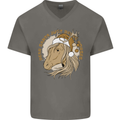 Funny Christmas Horse Equestrian Santa Mens V-Neck Cotton T-Shirt Charcoal