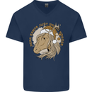 Funny Christmas Horse Equestrian Santa Mens V-Neck Cotton T-Shirt Navy Blue