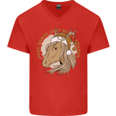 Funny Christmas Horse Equestrian Santa Mens V-Neck Cotton T-Shirt Red