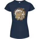 Funny Christmas Horse Equestrian Santa Womens Petite Cut T-Shirt Navy Blue