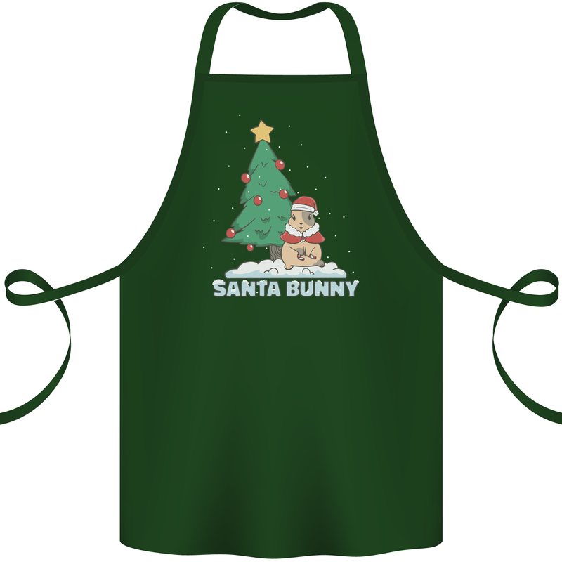Funny Christmas Santa Bunny Cotton Apron 100% Organic Forest Green