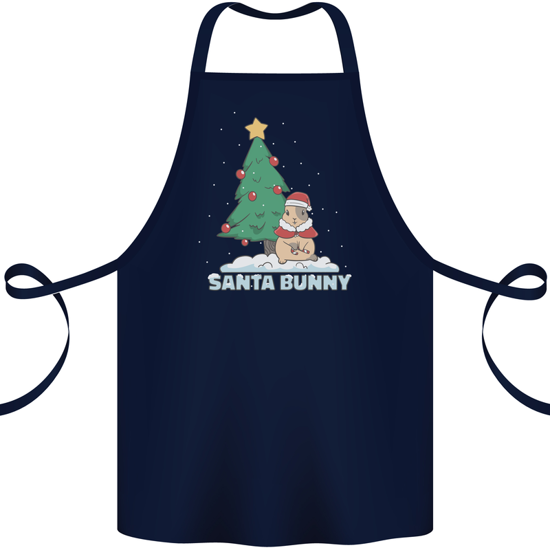 Funny Christmas Santa Bunny Cotton Apron 100% Organic Navy Blue