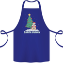 Funny Christmas Santa Bunny Cotton Apron 100% Organic Royal Blue