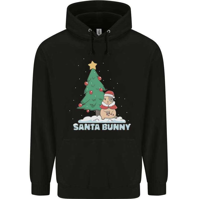Funny Christmas Santa Bunny Mens 80% Cotton Hoodie Black